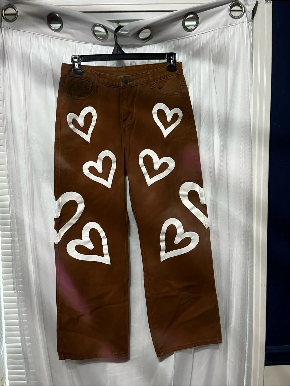 Brown Heart Print Wide Leg Pants